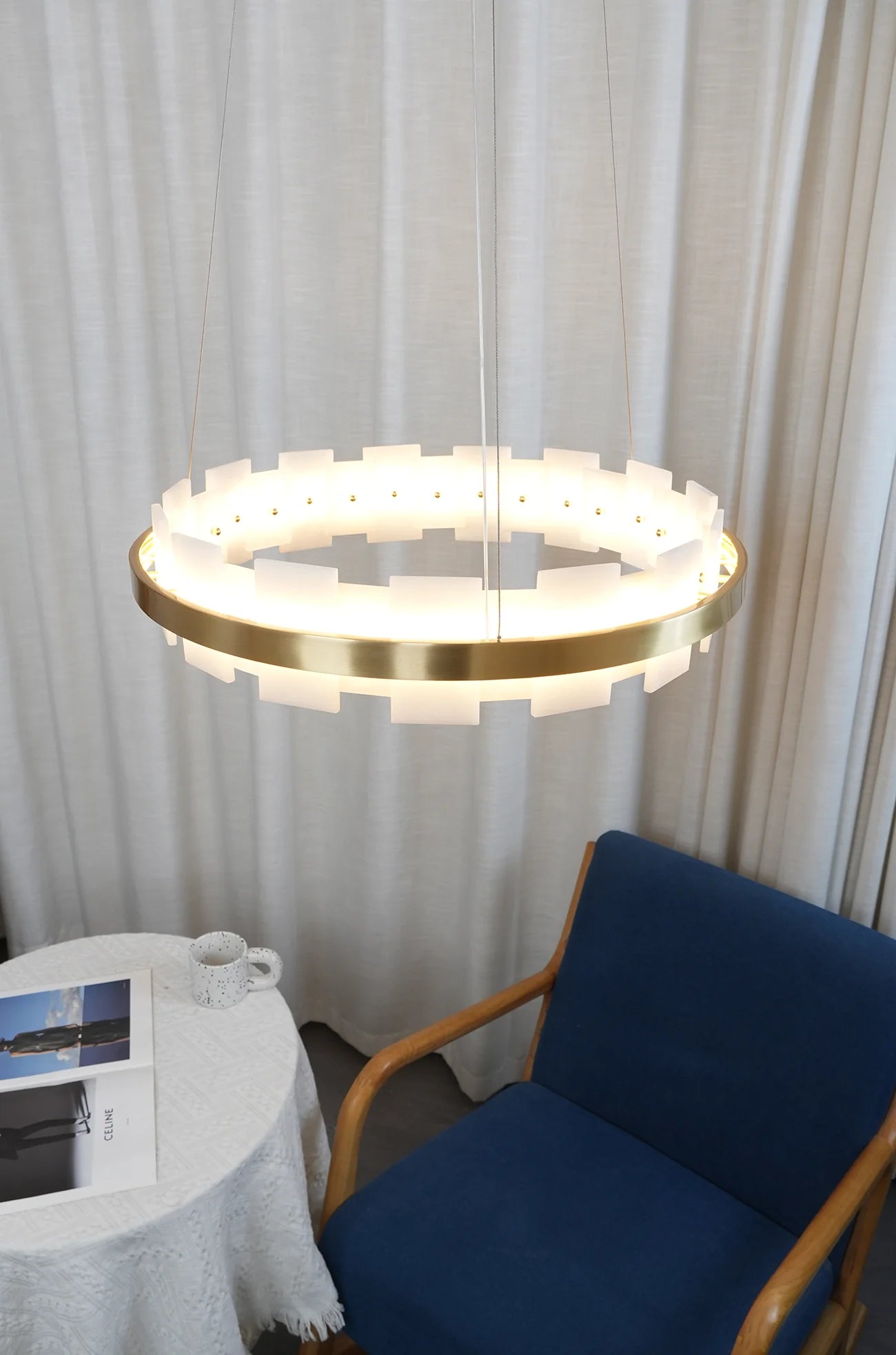 Swang Alabaster Halo Flake Brass Chandelier