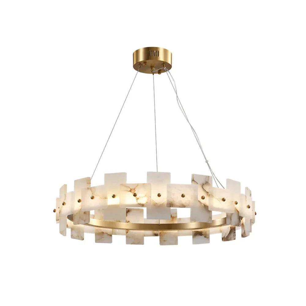 Swang Alabaster Halo Flake Brass Chandelier