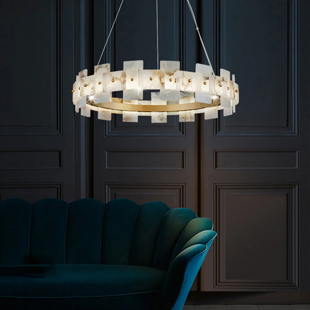 Swang Alabaster Halo Flake Brass Chandelier