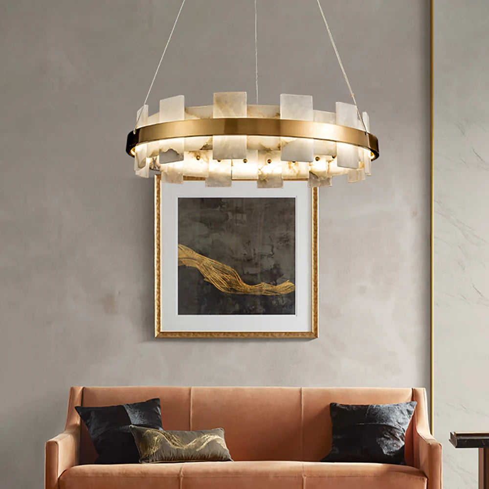 Swang Alabaster Halo Flake Brass Chandelier