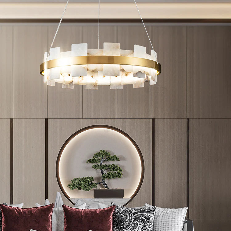 Swang Alabaster Halo Flake Brass Chandelier