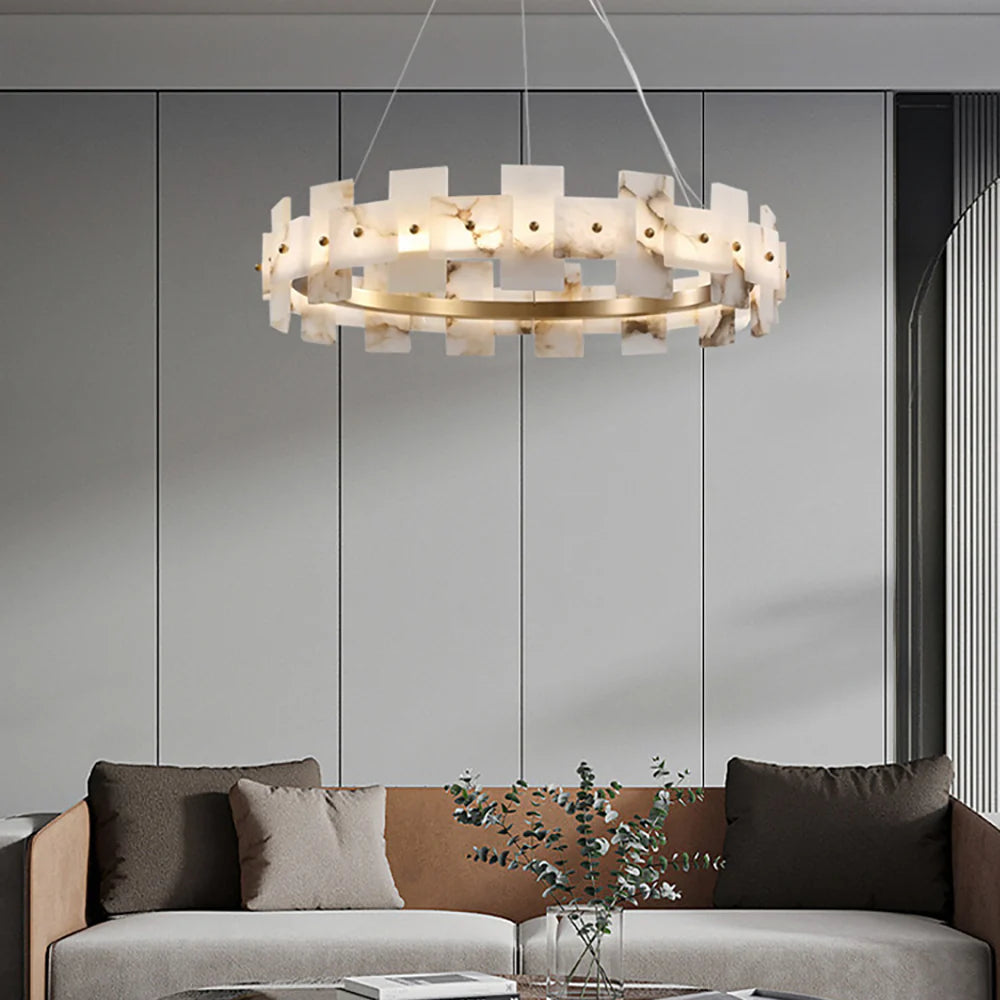Swang Alabaster Halo Flake Brass Chandelier