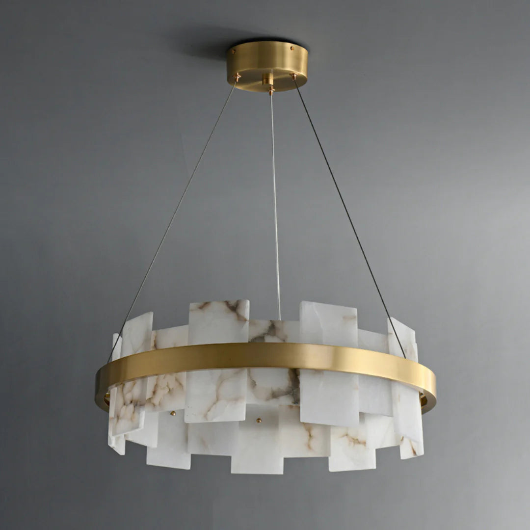 Swang Alabaster Halo Flake Brass Chandelier