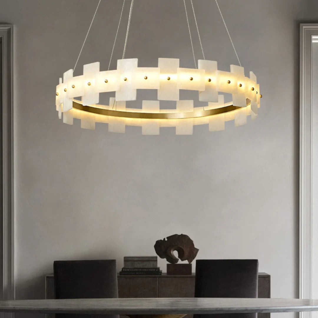 Swang Alabaster Halo Flake Brass Chandelier
