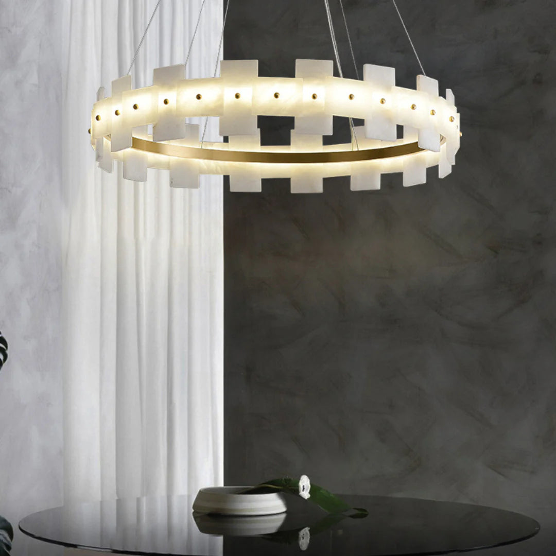 Swang Alabaster Halo Flake Brass Chandelier