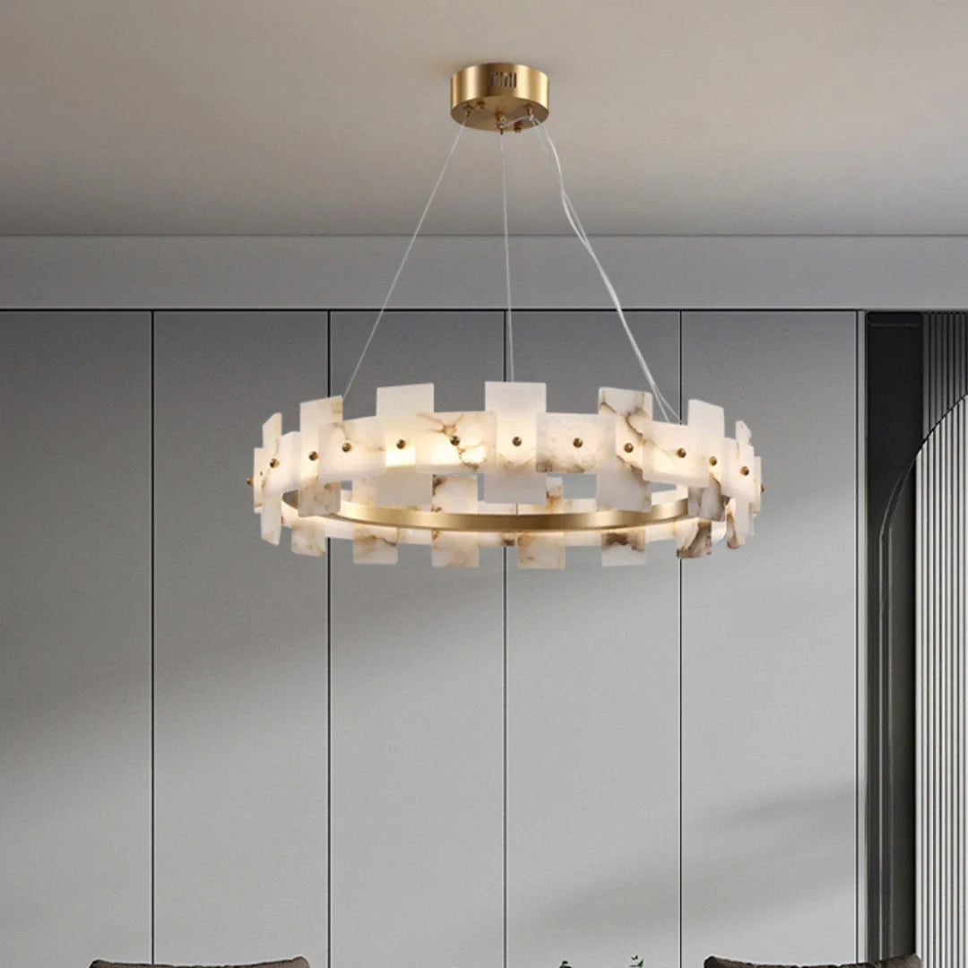 Swang Alabaster Halo Flake Brass Chandelier