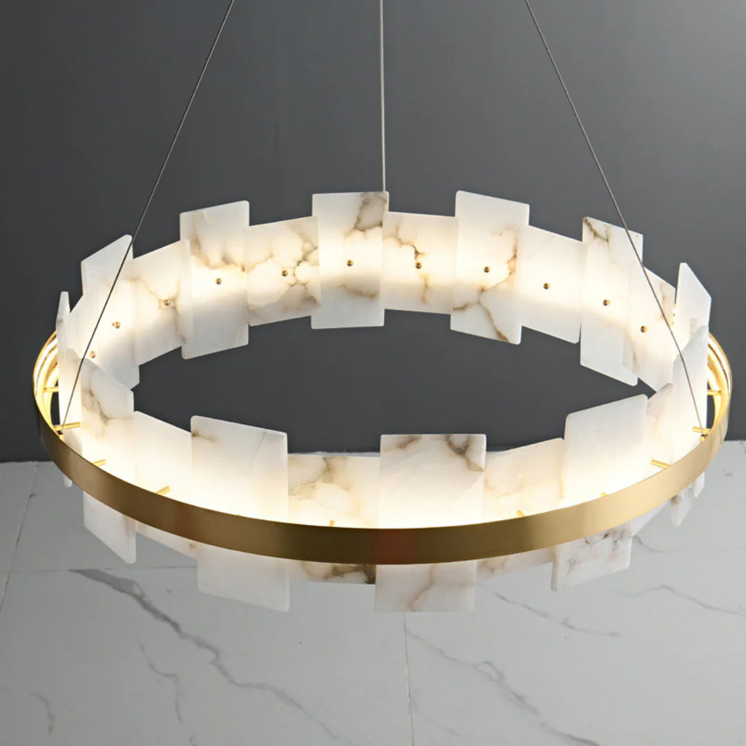 Swang Alabaster Halo Flake Brass Chandelier