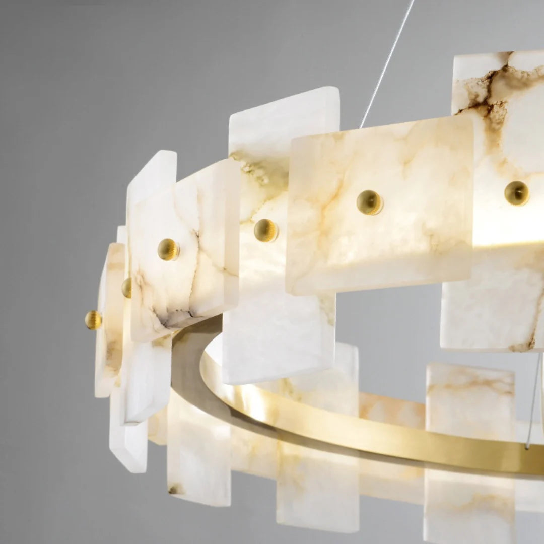 Swang Alabaster Halo Flake Brass Chandelier