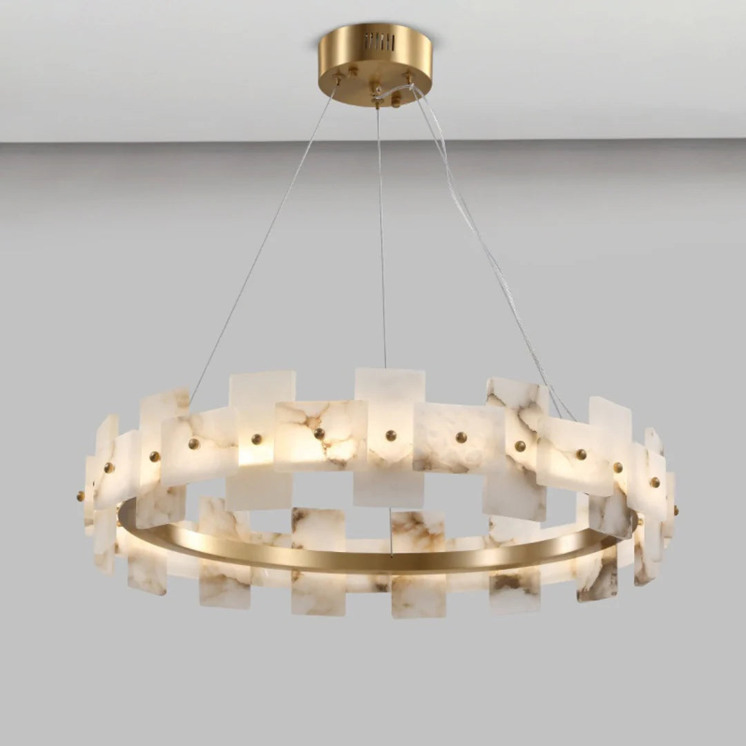 Swang Alabaster Halo Flake Brass Chandelier
