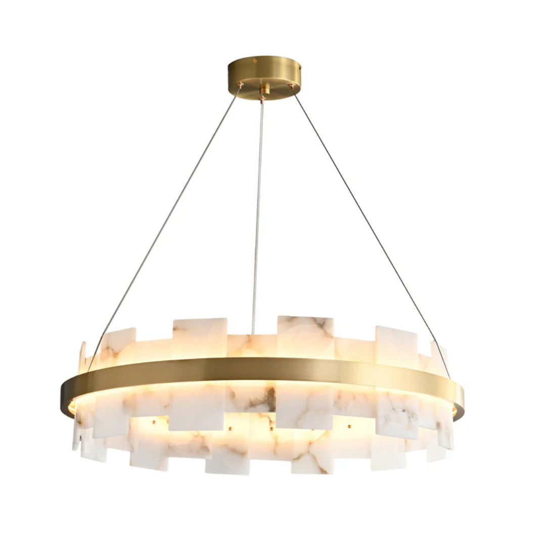 Swang Alabaster Halo Flake Brass Chandelier