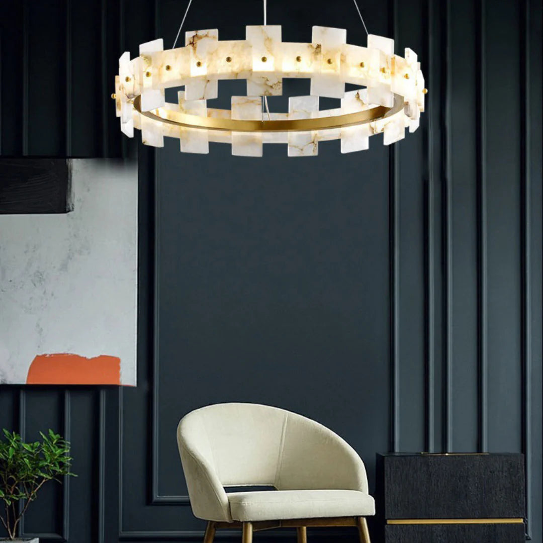 Swang Alabaster Halo Flake Brass Chandelier