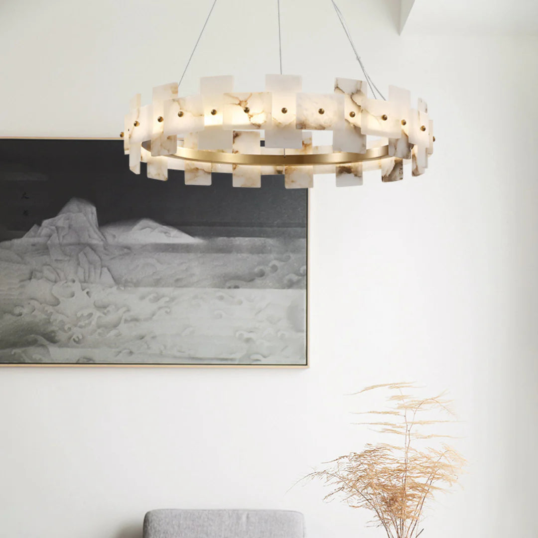 Swang Alabaster Halo Flake Brass Chandelier