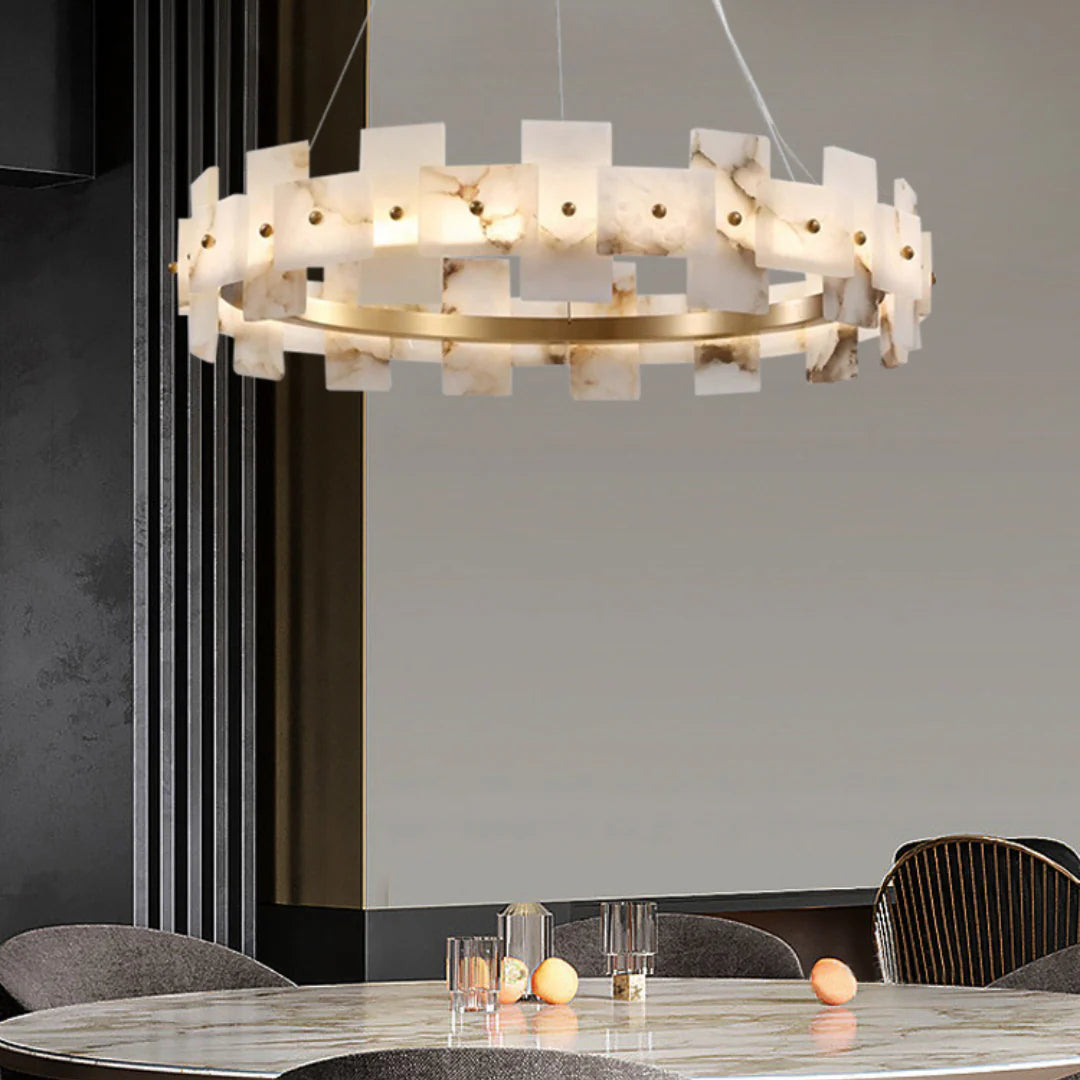 Swang Alabaster Halo Flake Brass Chandelier