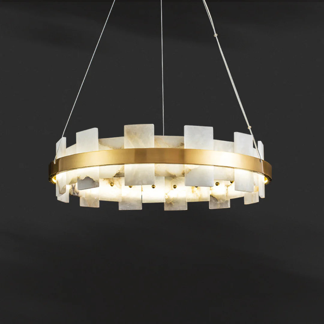 Swang Alabaster Halo Flake Brass Chandelier