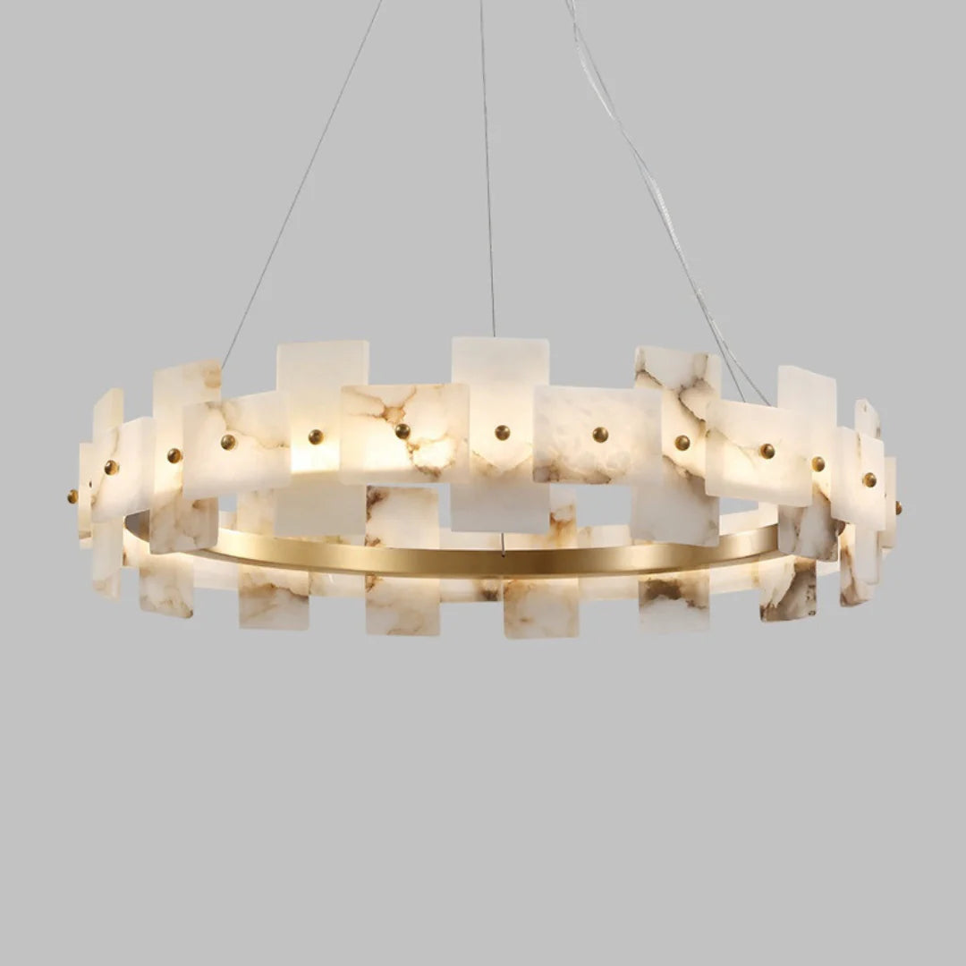 Swang Alabaster Halo Flake Brass Chandelier