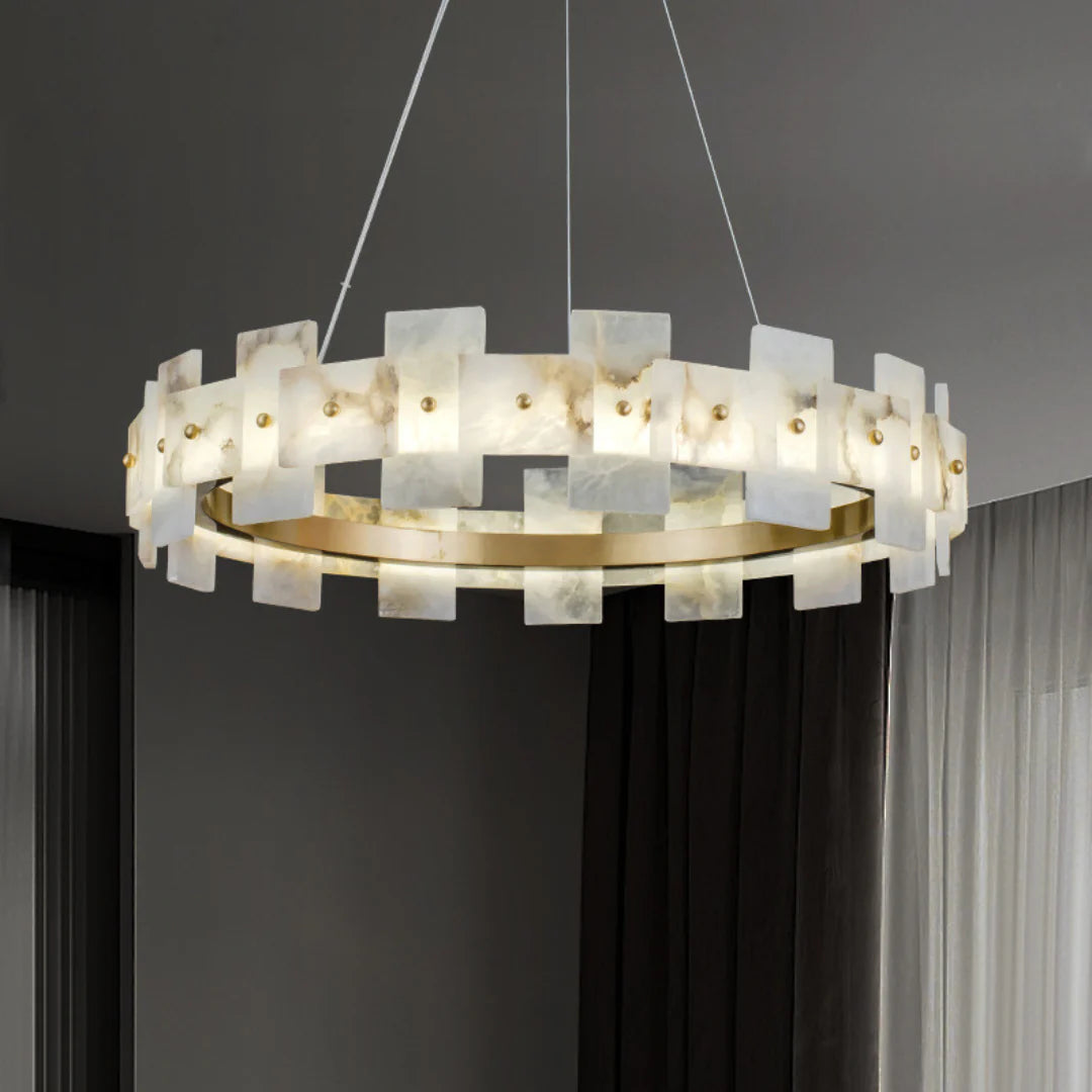 Swang Alabaster Halo Flake Brass Chandelier