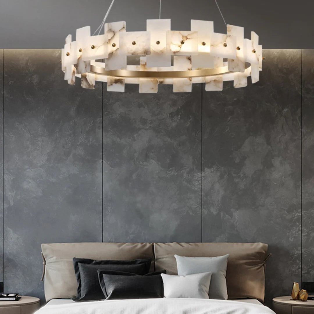 Swang Alabaster Halo Flake Brass Chandelier