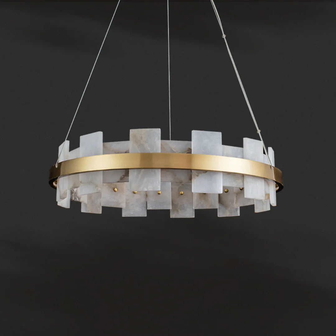 Swang Alabaster Halo Flake Brass Chandelier