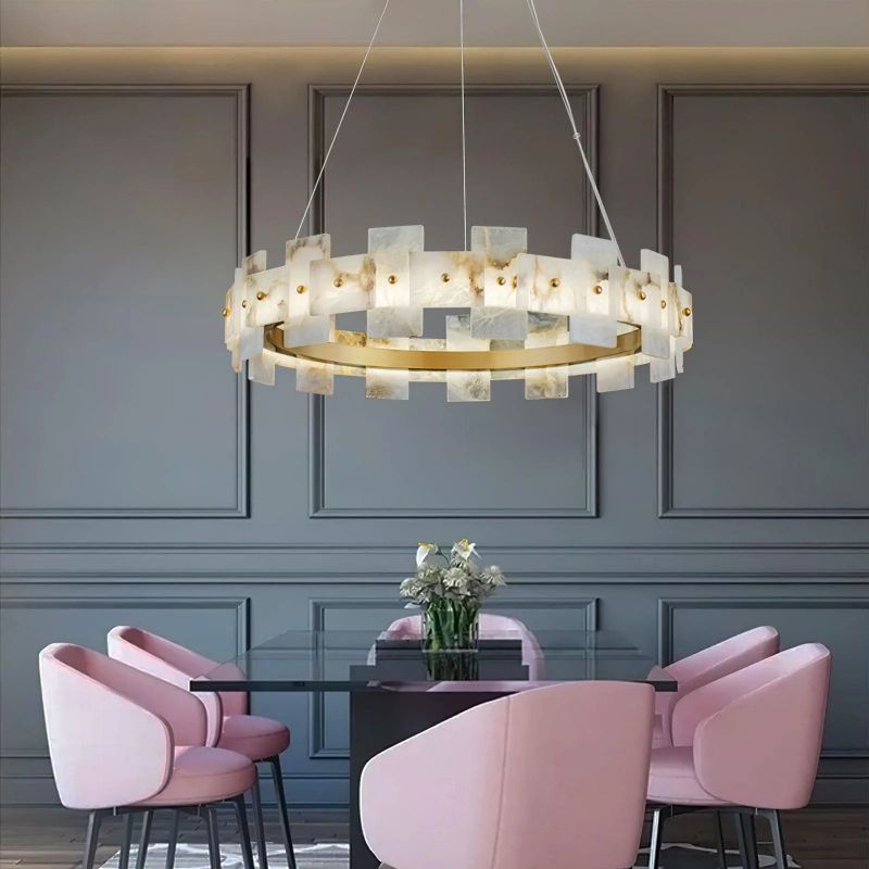 Swang Alabaster Halo Flake Chandelier