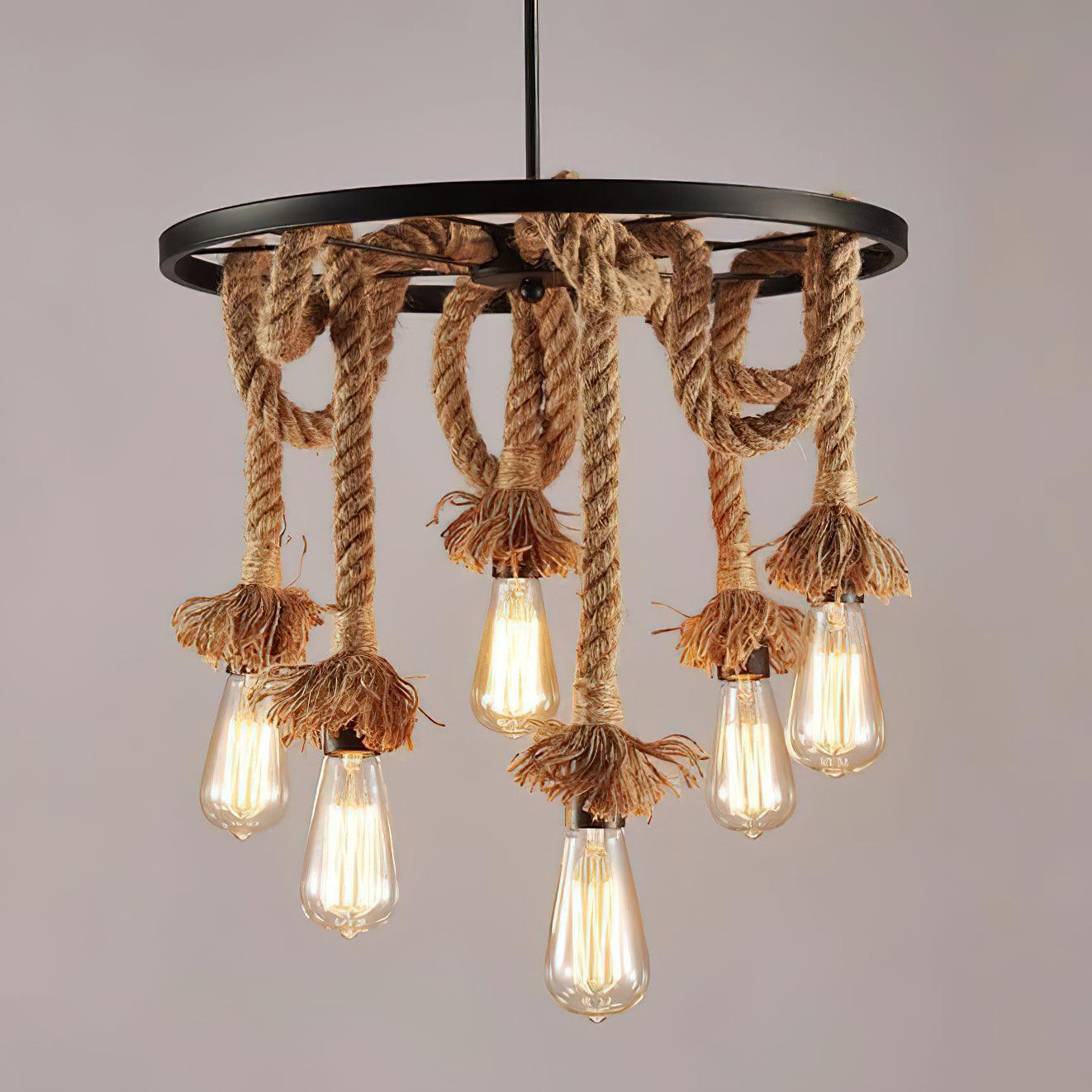 Hemp Rope Industrial Six Head Chandelier