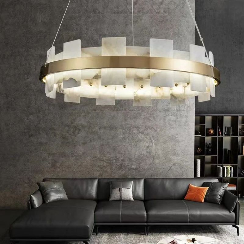 Swang Alabaster Flake Modern Round Chandelier