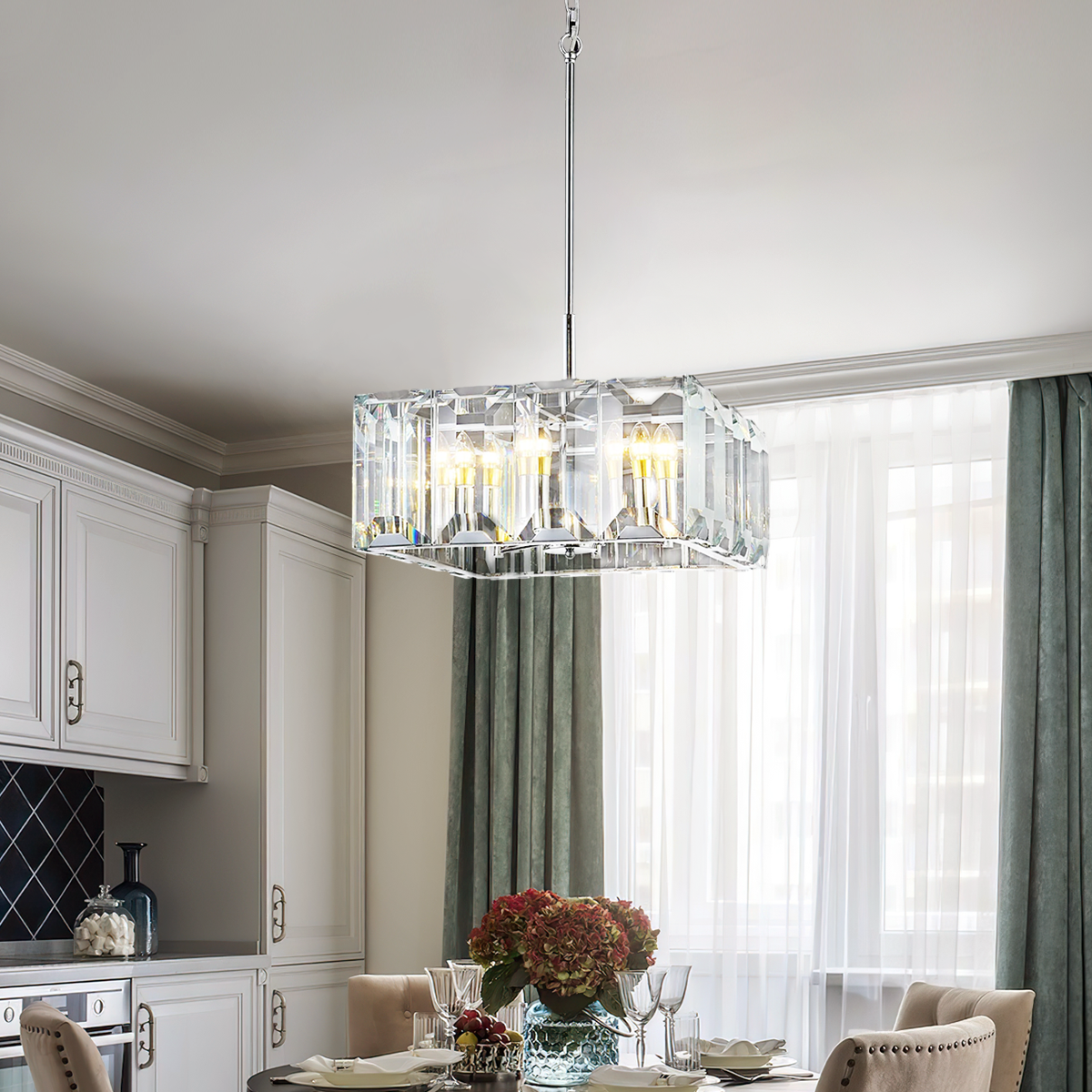 Tundra Cube Square Crystal 24" Chandelier