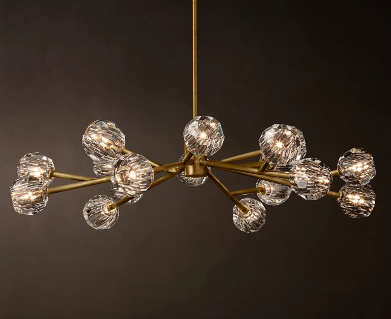 Boule De Cristal Clear Glass Round Chandelier 36"- Lacquered Burnished Brass