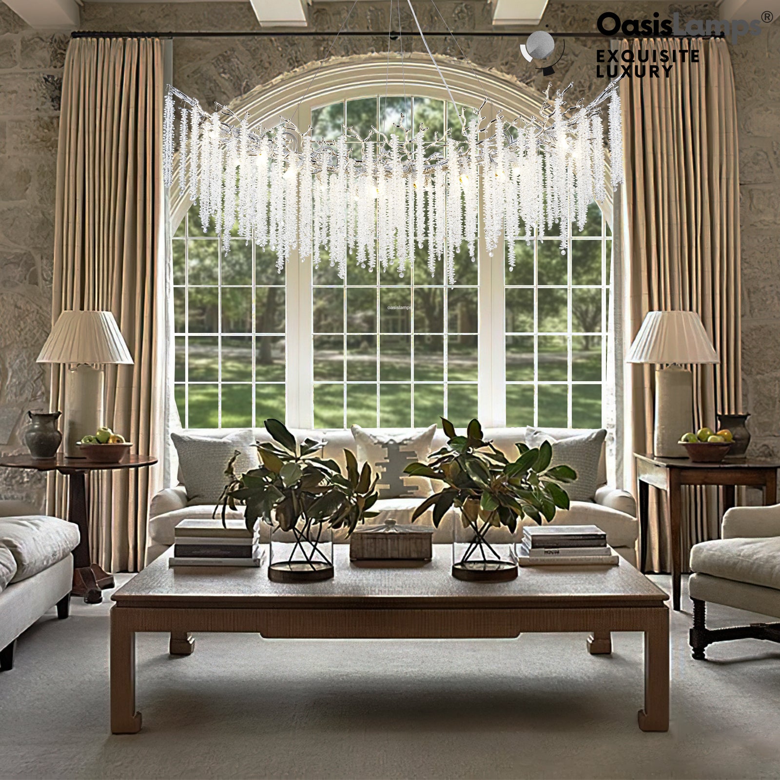 Snow Tree Branches Linear Chandelier 55''L#Color_silver