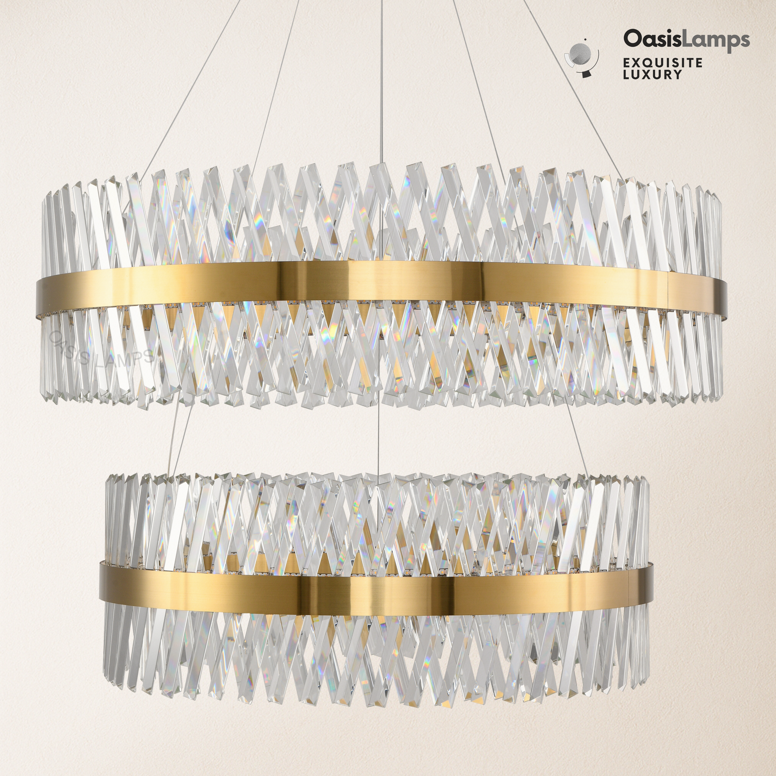 Vetro Prism Crystal 2-Tier Chandelier 31.5" 40" L#Color_Brass,size_D40"+D31.5"