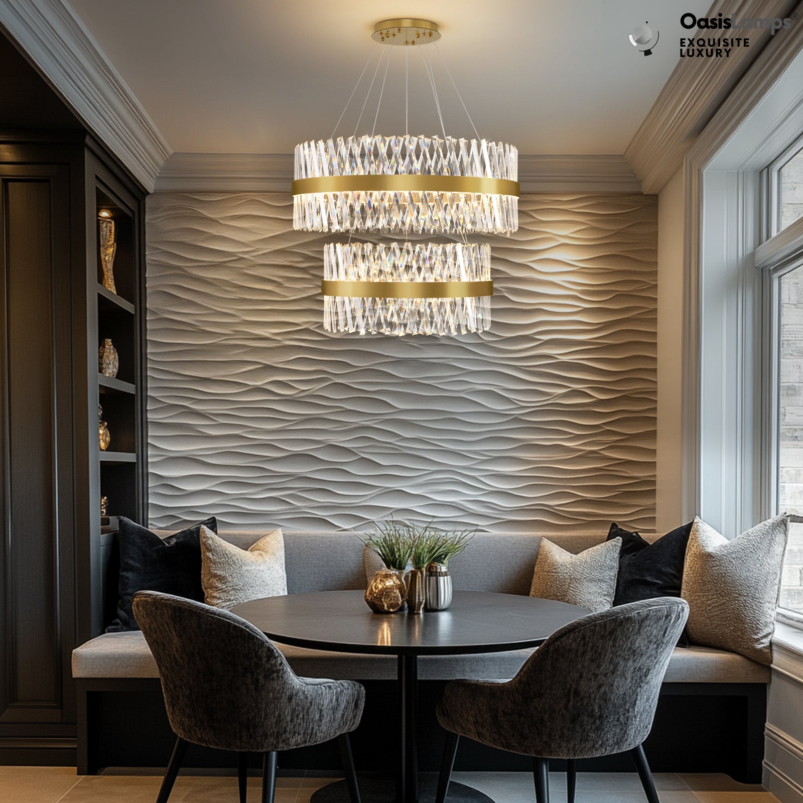 Vetro Prism Crystal 2-Tier Chandelier 31.5" 40" L#Color_Brass,size_D31.5"+D23.6"