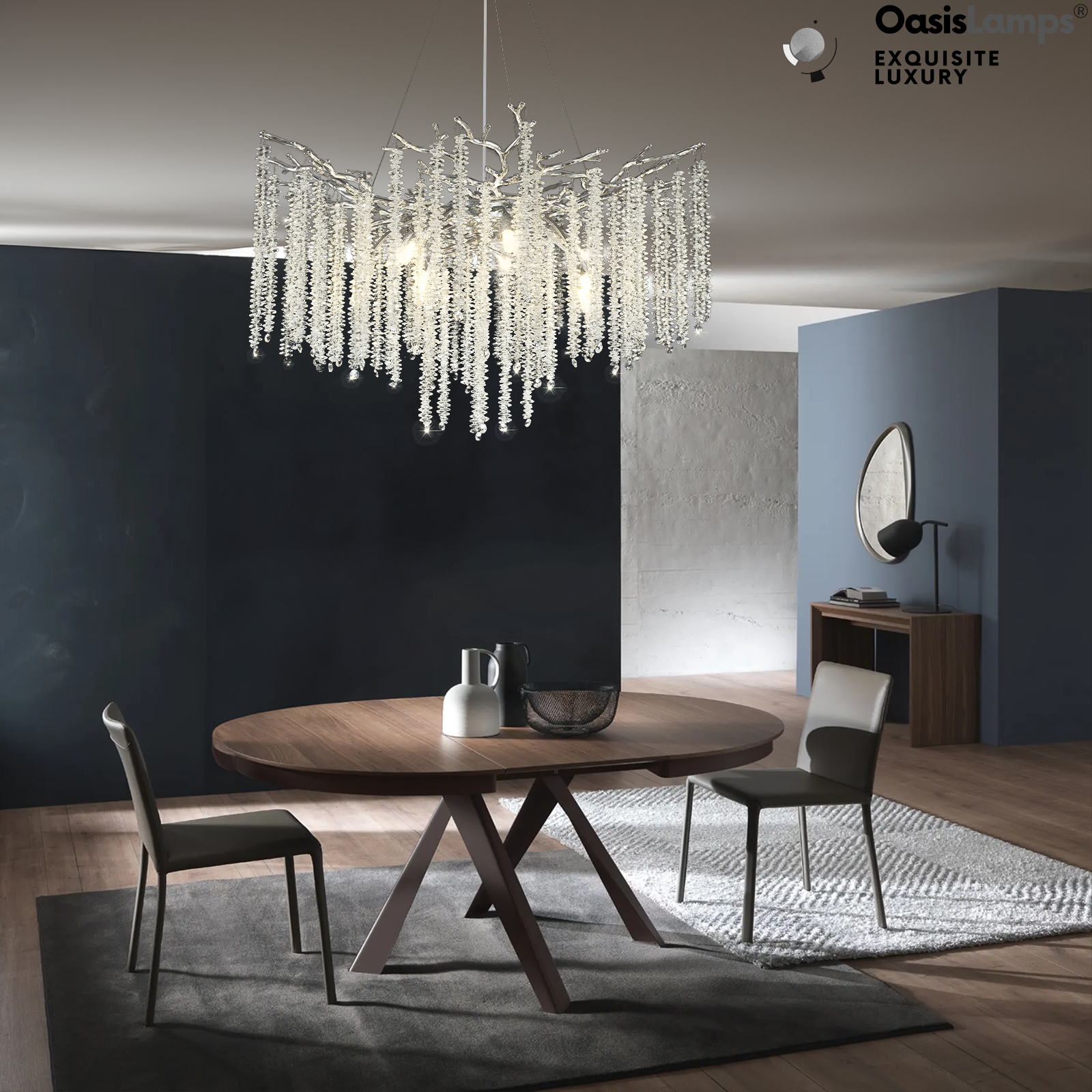 Snow Tree Branch Crystal Chandelier 30" 40"D#color_silver,size_30"