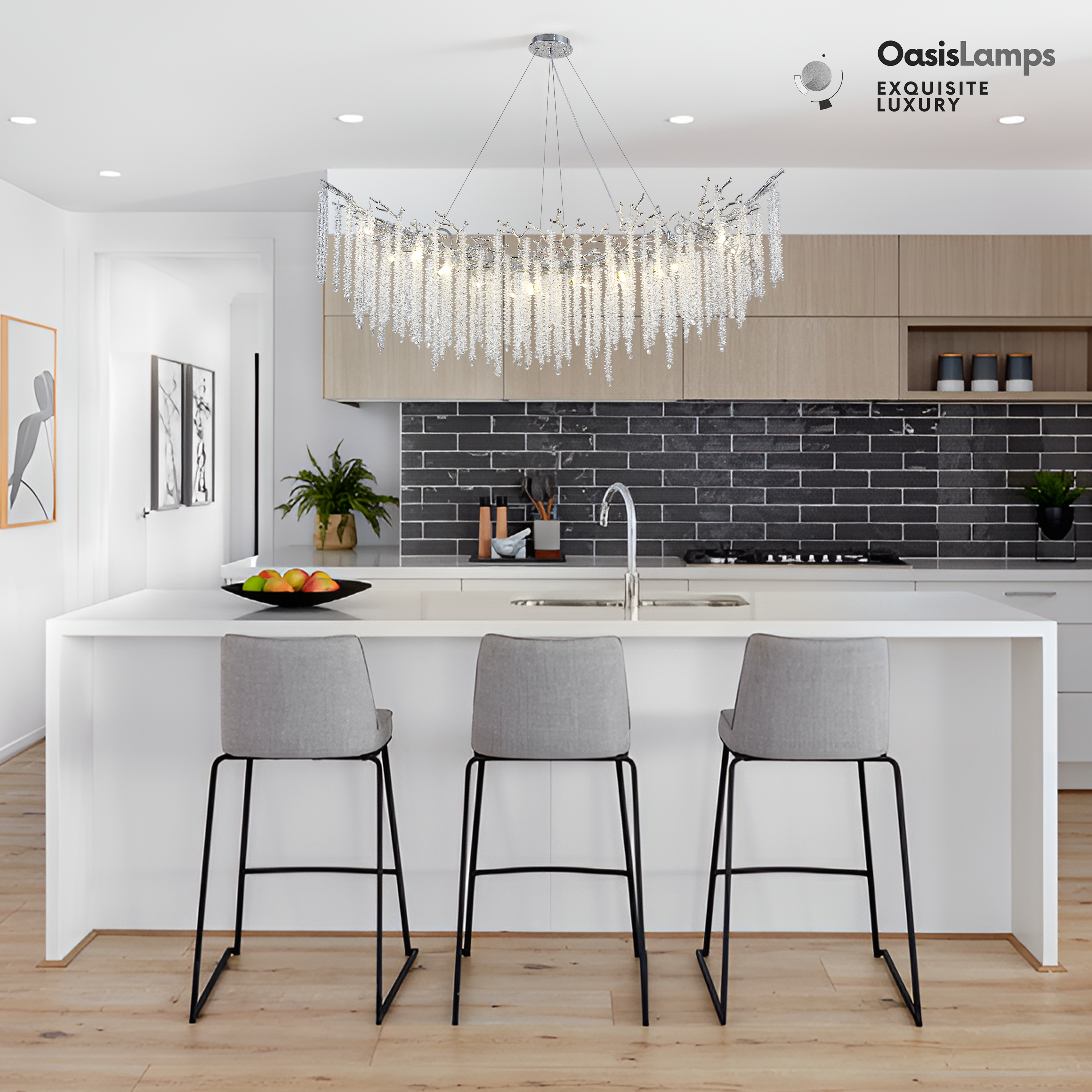 Snow Tree Branches Linear Chandelier 55''L#Color_silver