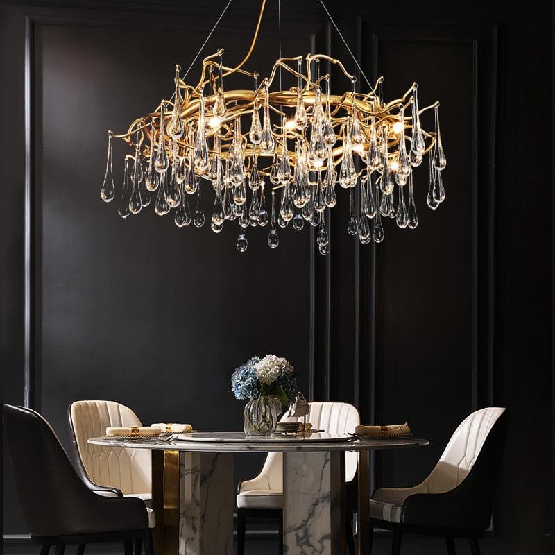 Branch Round  Long Teardrop Crystal  Chandelier