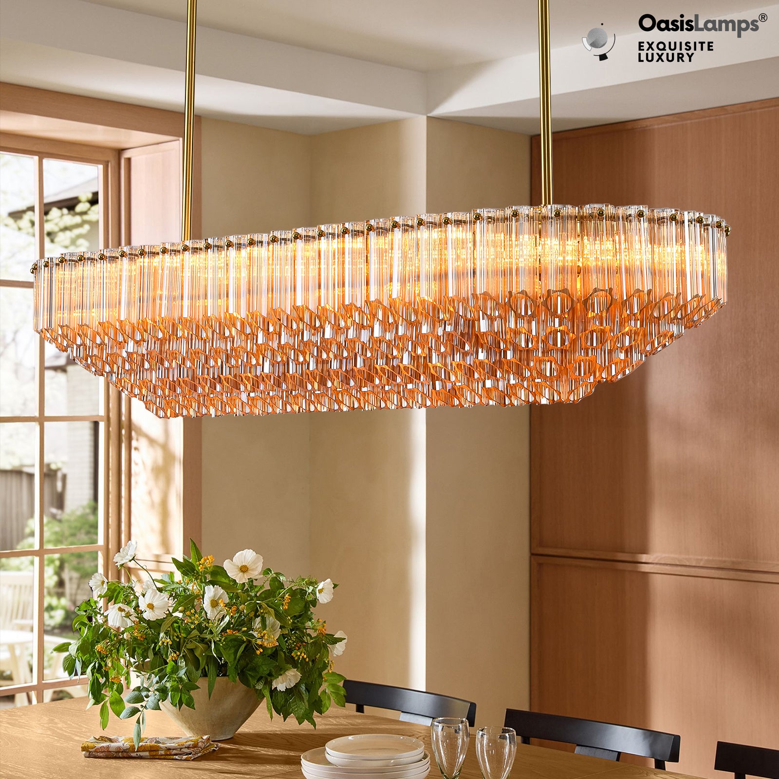 Ethereal Radiance Clear/Amber Rectangular Crystal Chandelier 43"L#glass color_amber,size_43in