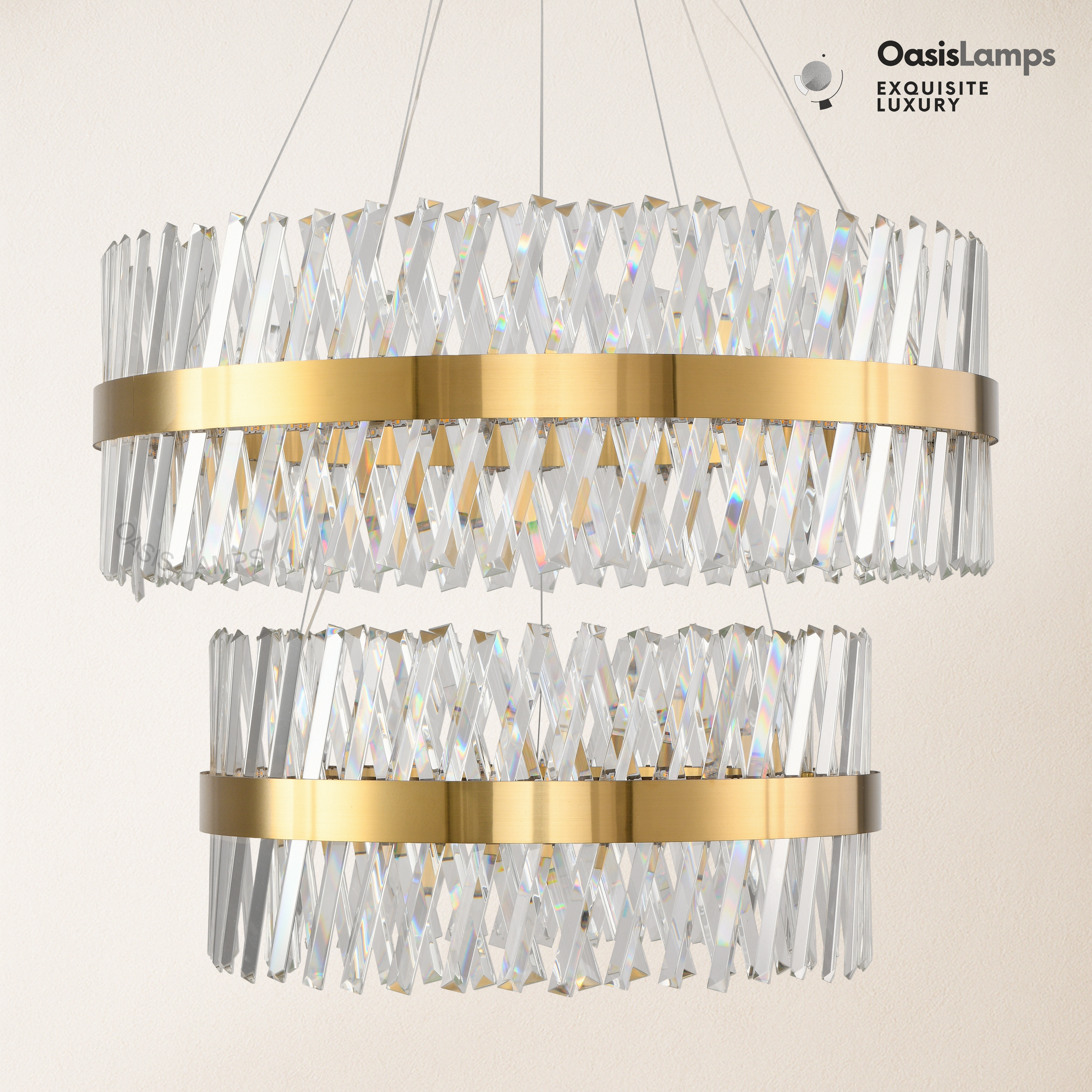 Vetro Prism Crystal 2-Tier Chandelier 31.5" 40" L#Color_Brass,size_D31.5"+D23.6"
