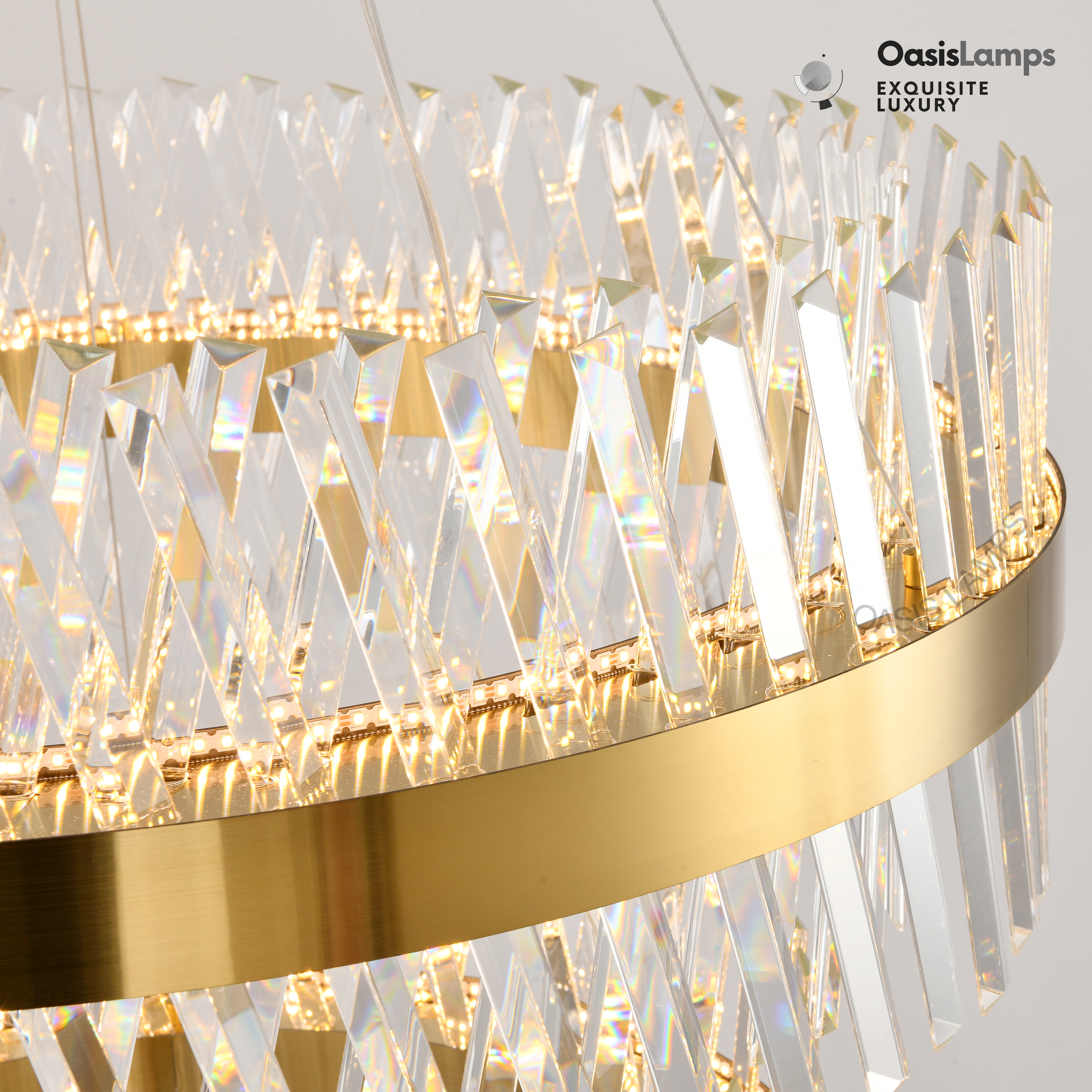 Vetro Prism Crystal 2-Tier Chandelier 31.5" 40" L#Color_Brass