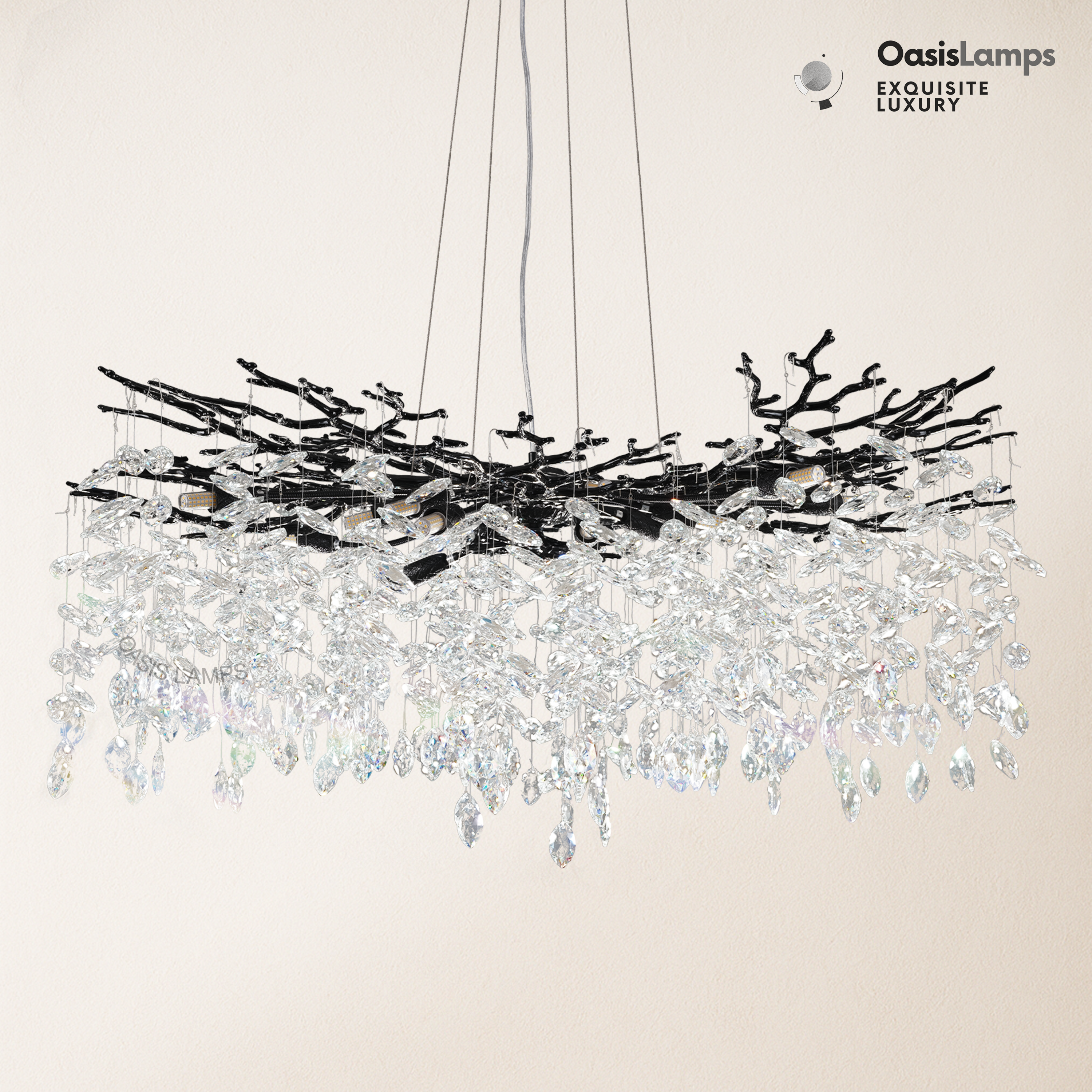 Frostleaf Cascade Branch Crystal Round Chandelier 30" 40" D#color_black,size_D-40inches
