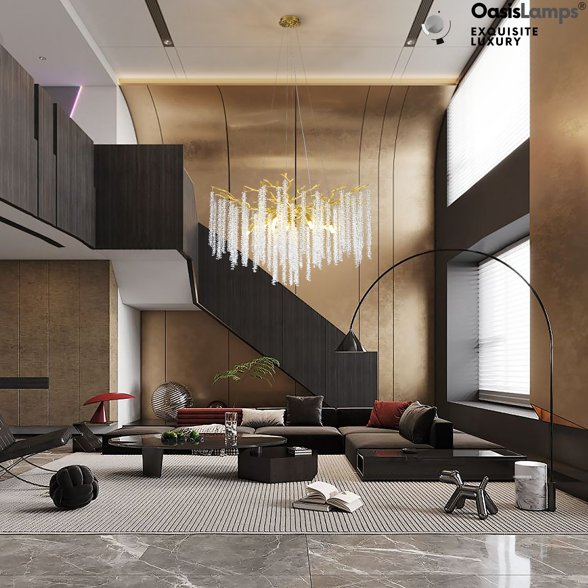 Snow Tree Branch Crystal Chandelier 30" 40"D#color_brass,size_30"