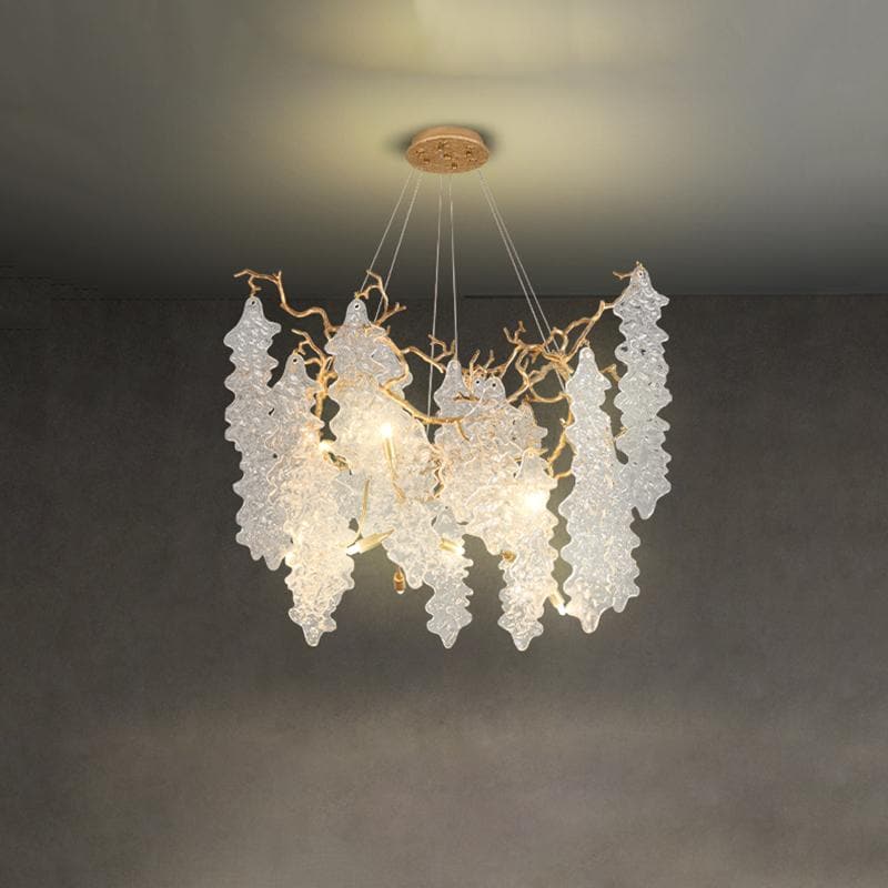 Lage Leaves Modern Maple Leaf Branch Crystal Brass Chandelier 31