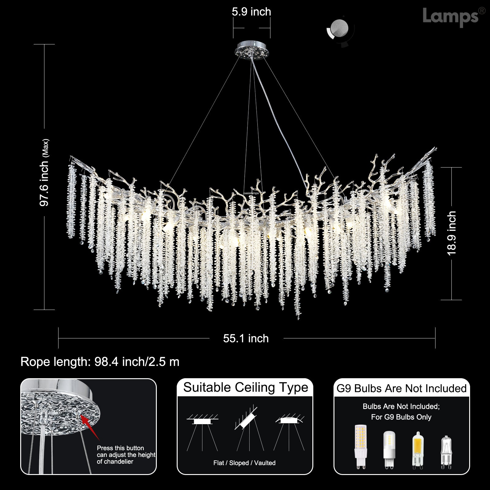 Snow Tree Branches Linear Chandelier 55''L#Color_silver