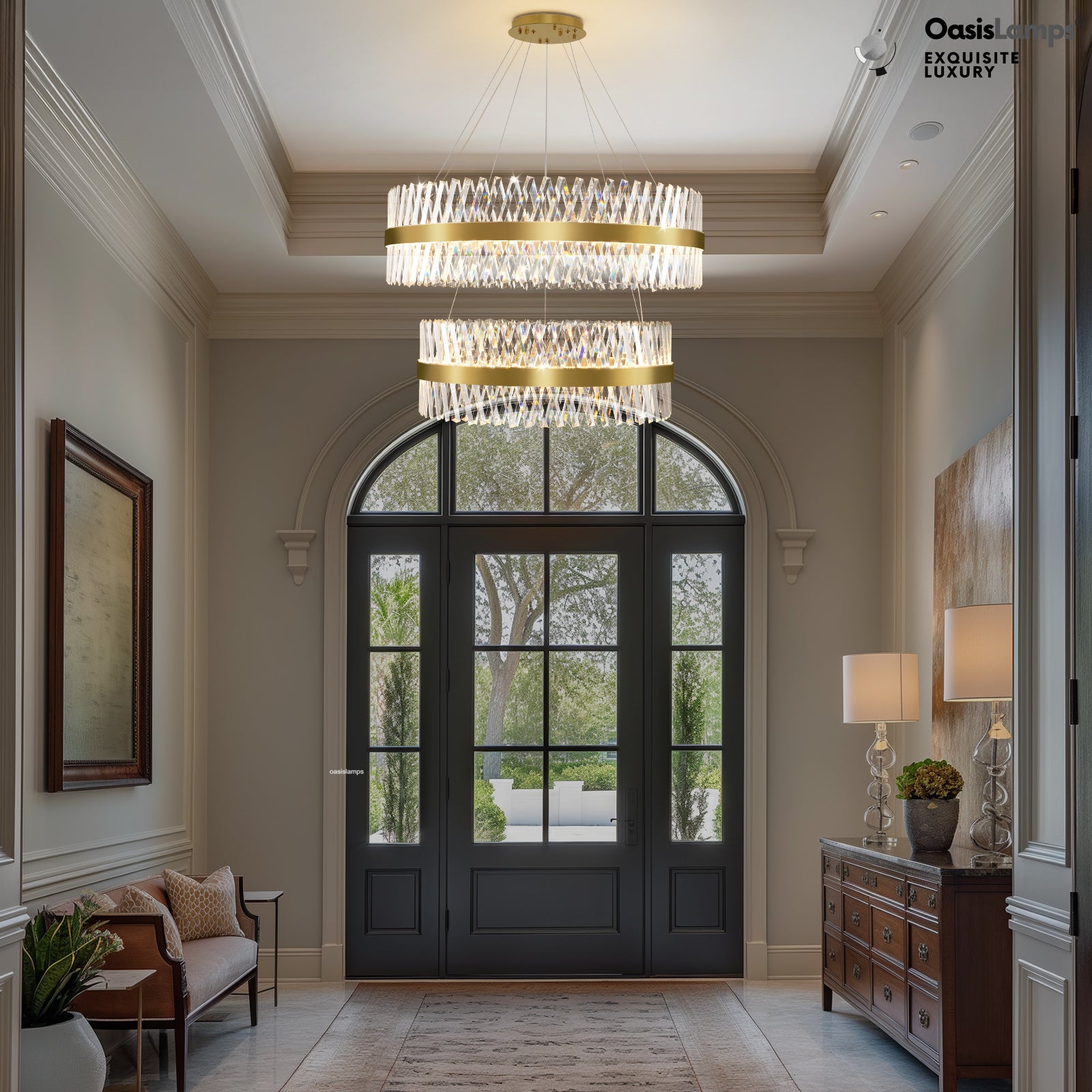 Vetro Prism Crystal 2-Tier Chandelier 31.5" 40" L#Color_Brass,size_D40"+D31.5"