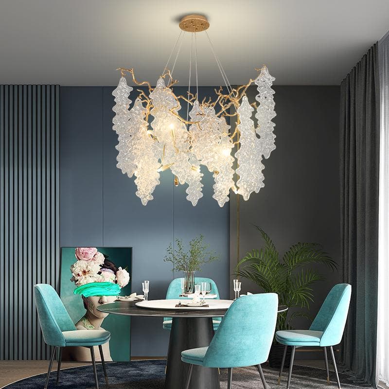 Lage Leaves Modern Maple Leaf Branch Crystal Brass Chandelier 31