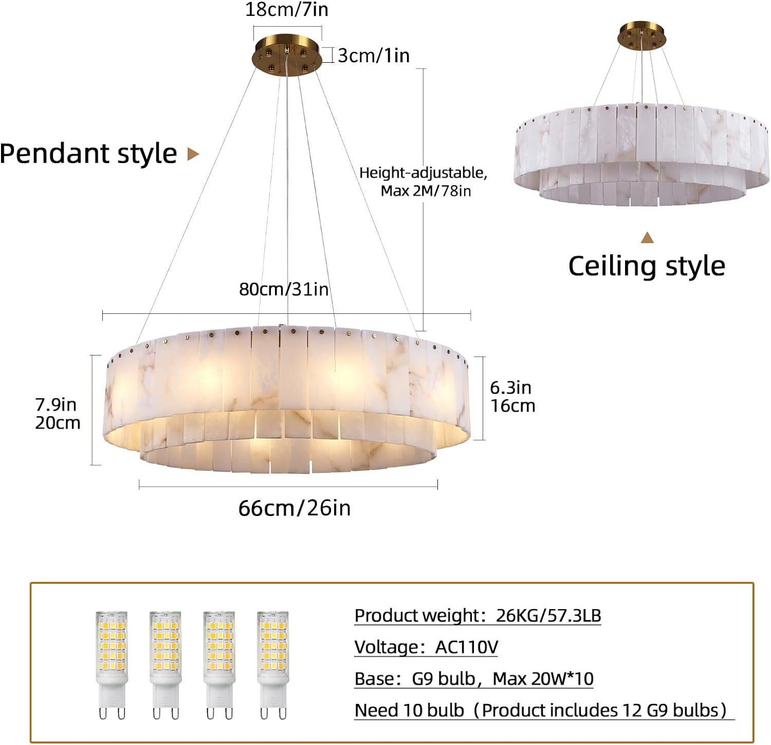 Sawyer Alabaster Round Chandelier 31.5''