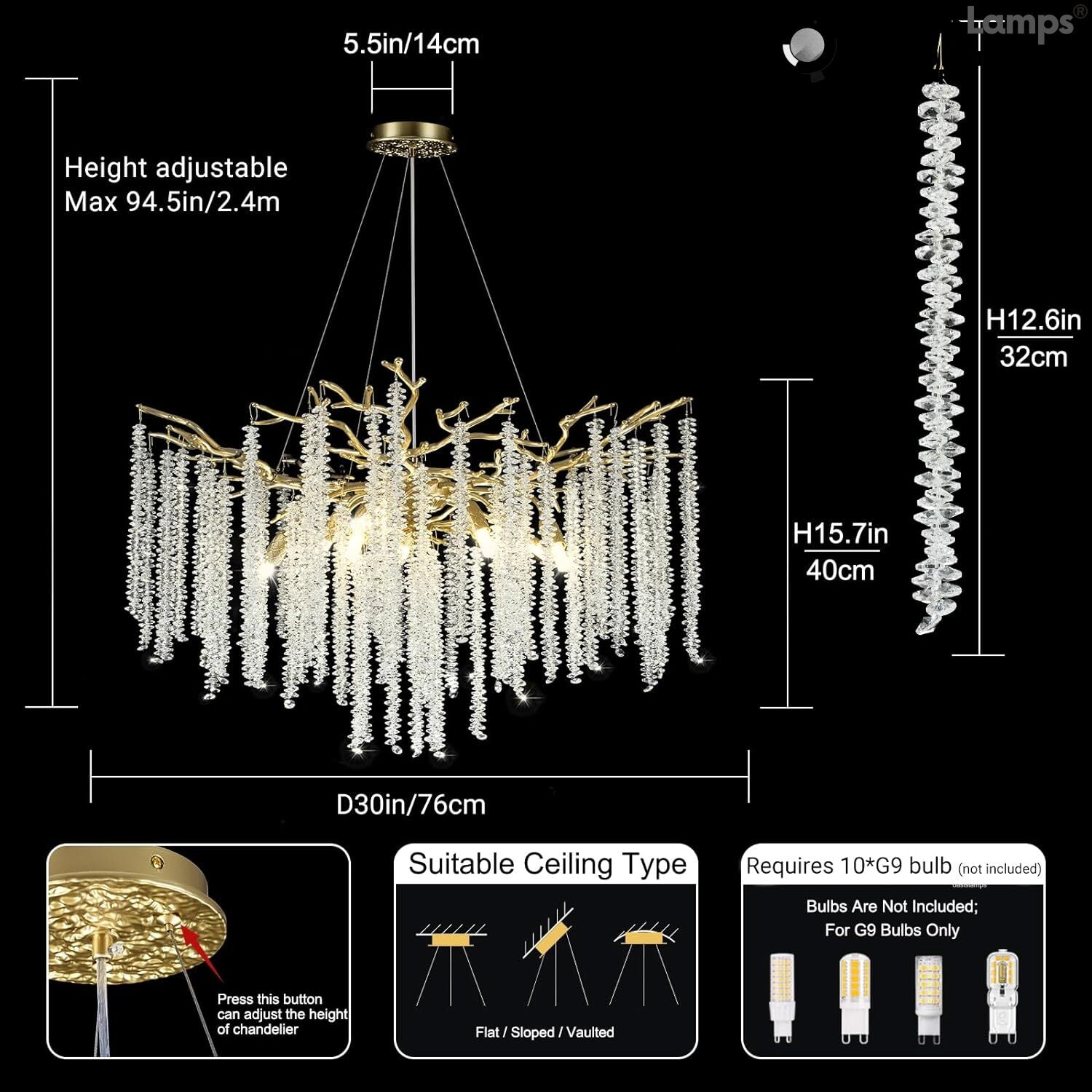 Snow Tree Branch Crystal Chandelier 30" 40"D#color_brass,size_30"