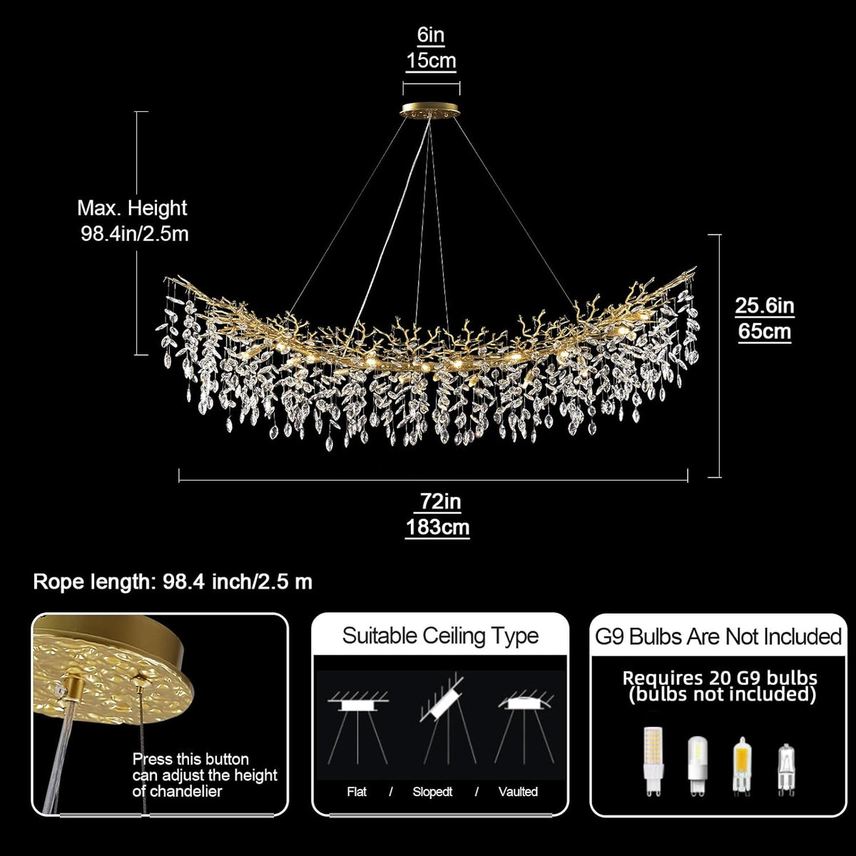 Ice Eye Modern Crystal Tree Branch Linear Chandelier for All Rooms 55