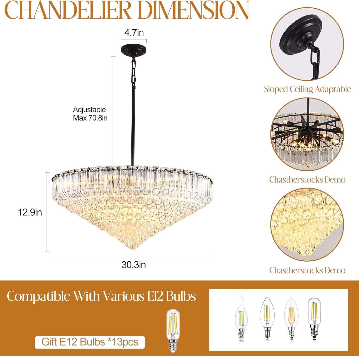 Ethereal Radiance Clear Amber Round Crystal Chandelier 14" 30"D#glass color_clear,size_30in