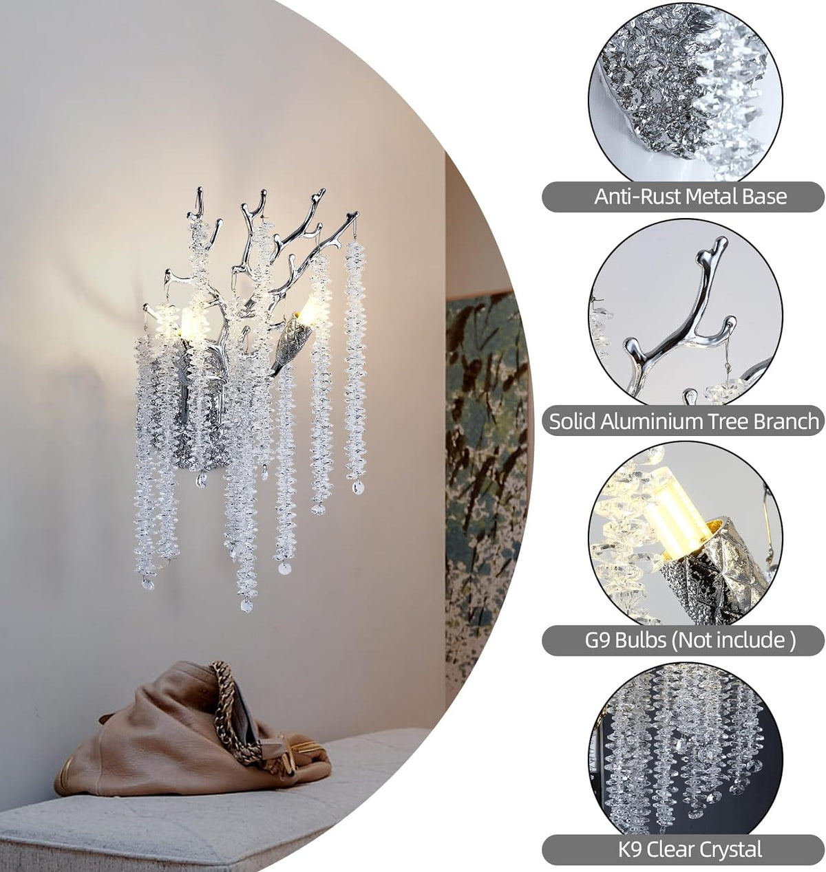 Snow Tree Crystal Silver Wall Sconce 10