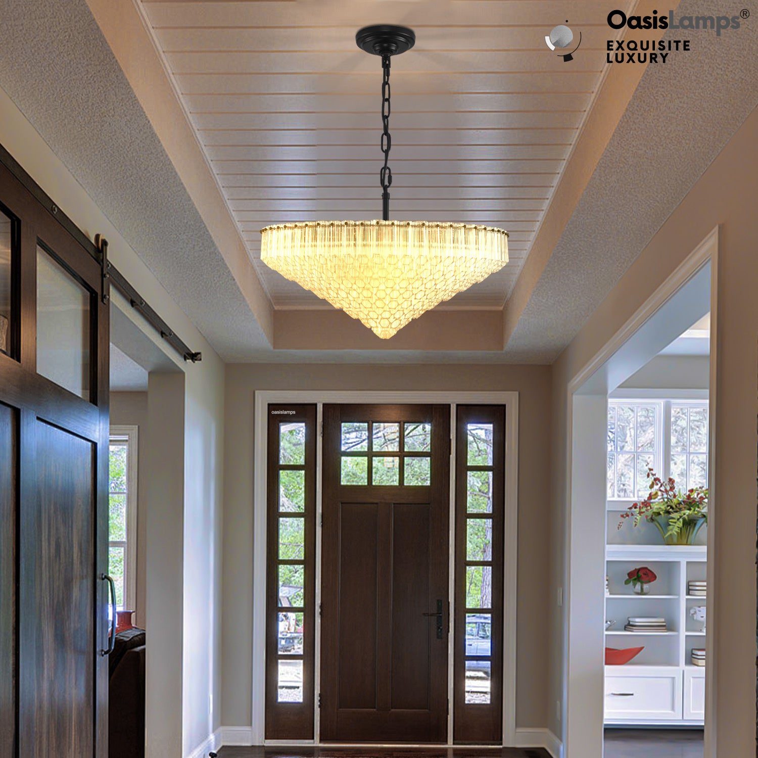 Ethereal Radiance Clear Amber Round Crystal Chandelier 14" 30"D#glass color_clear,size_30in