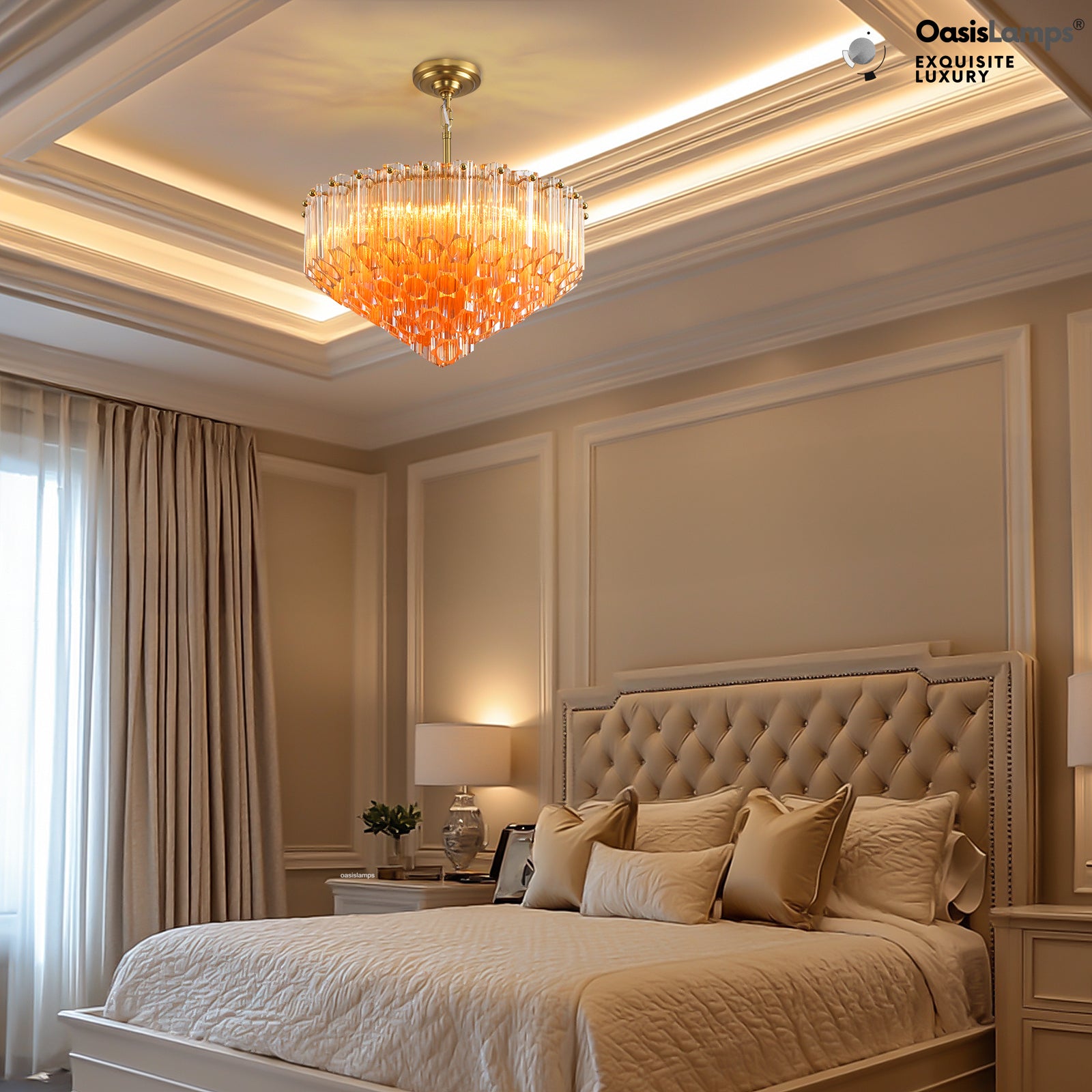 Ethereal Radiance Clear Amber Round Crystal Chandelier 14" 30"D#glass color_amber,size_14in