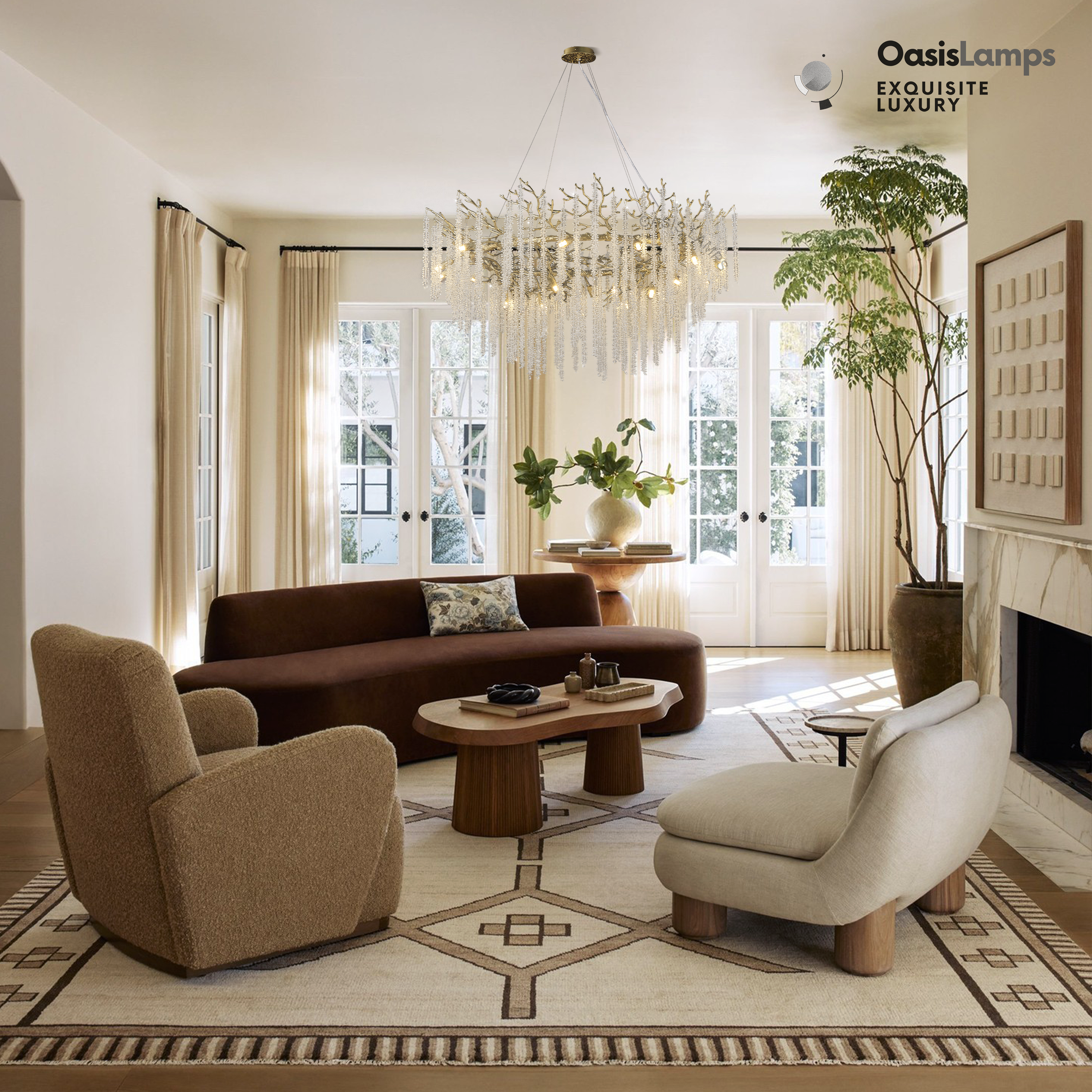 Snow Tree Branch Chandelier 47''D#Color_brass